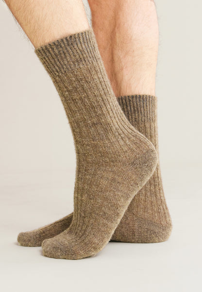 Lot de 2 chaussettes mi-hautes en mohair - Chaussettes Marine Camel