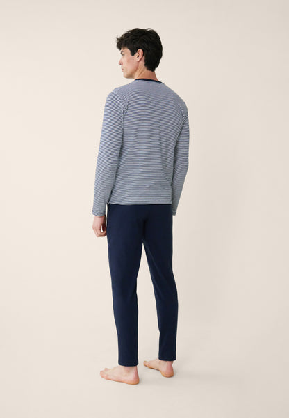 Navy blue cotton pyjama set with striped top and trousers - Long sleeved sailor pyjamas with striped top and long navy pyjama bottoms