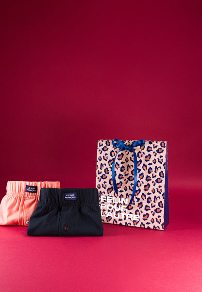 Set of 2 cotton boxer shorts - Fredo Rose Peach Embroidered My Love Navy Boxer Shorts