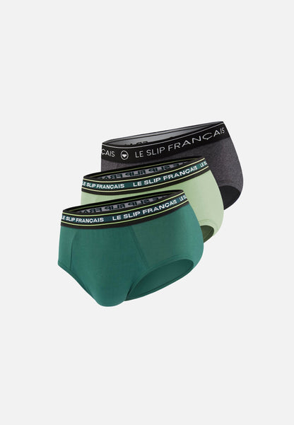 Lot de 3 slips en coton - Slips Vert Forêt Vert Sauge Gris Anthracite