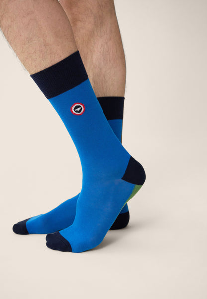 Pack of 7 mid-calf cotton socks - Topaz Striped White Mosaic Indigo Block Navy Socks