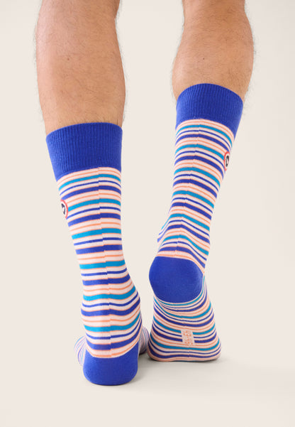Mid-calf blue striped socks - Lucas Mattress Stripe Ocean Blue