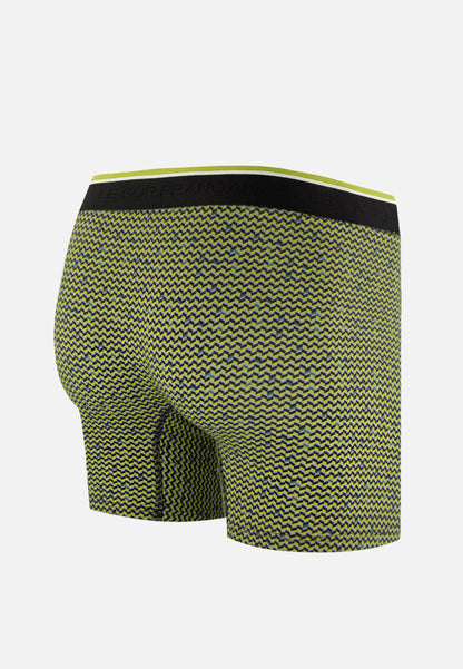 Boxer long à motif chevron jaune anis en coton - Michel Chevron Jaune Anis