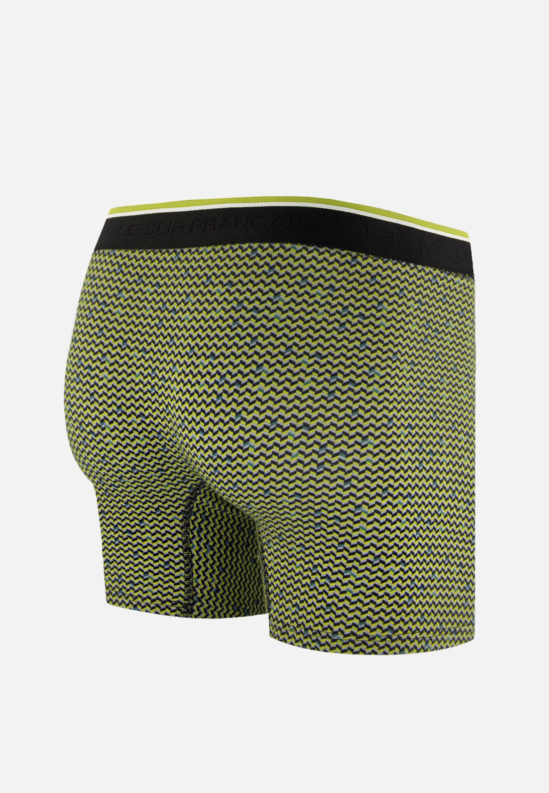 Boxer long à motif chevron jaune anis en coton - Michel Chevron Jaune Anis