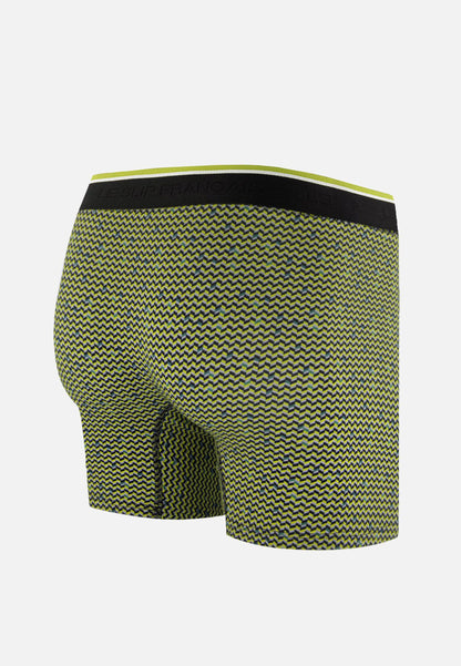 Boxer long à motif chevron jaune anis en coton - Michel Chevron Jaune Anis