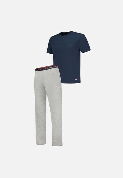 Ensemble pyjama haut bleu marine et pantalon gris en coton - Pyjama Haut Manches Courtes Formidable Marine Et Bas De Pyjama Long Indomptable Gris