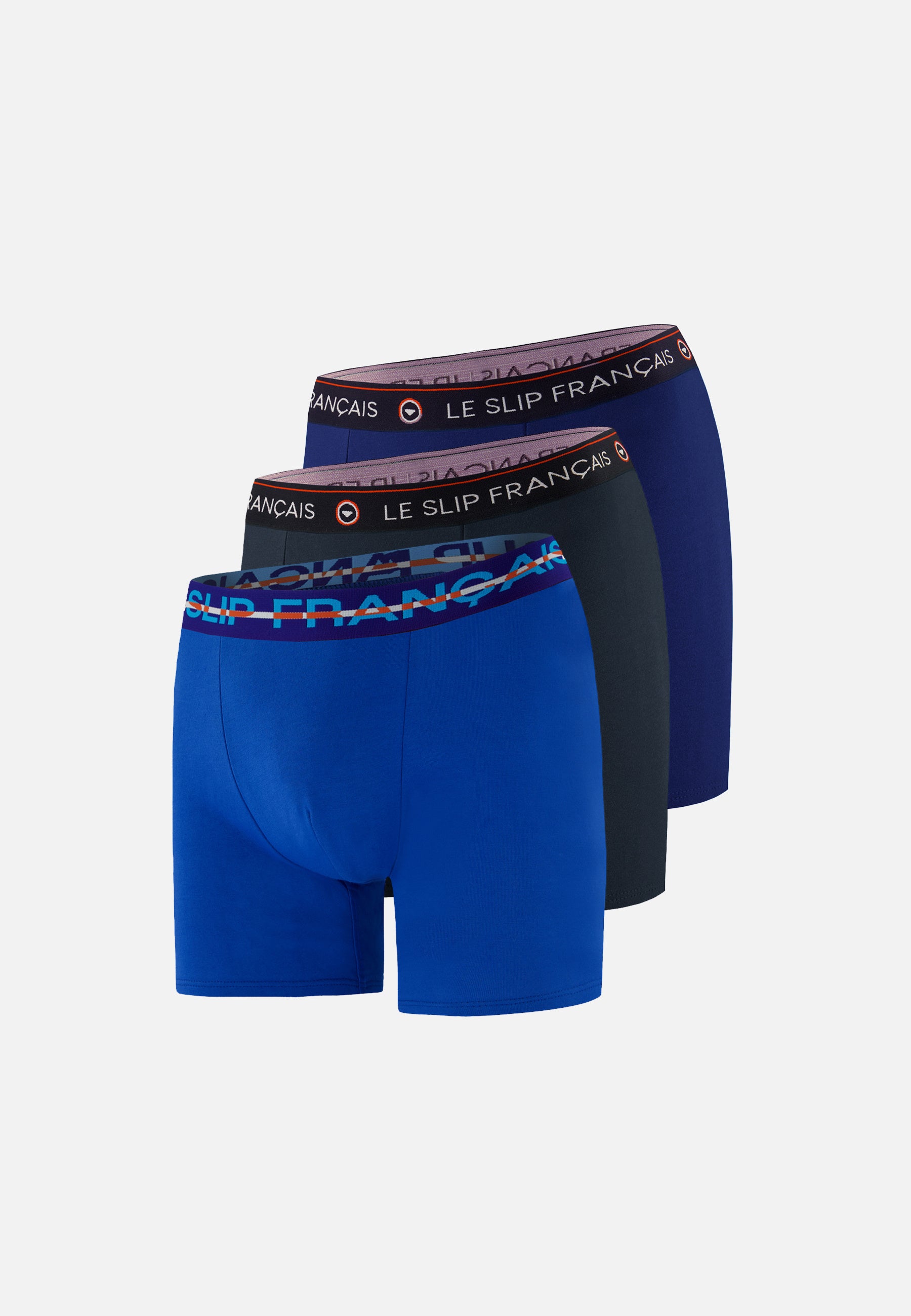 Pack of 3 long cotton boxer shorts - Long Boxer Shorts Navy Blue Nautical Indigo