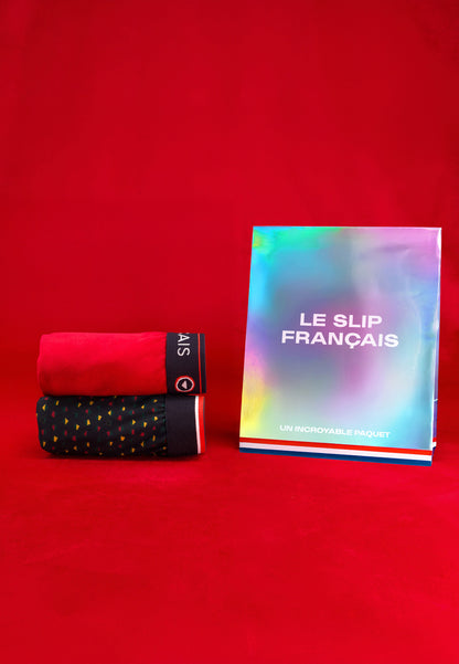 Lot de 2 slips en coton - Slips Petits Carrés Vert Sapin Rouge Cerise