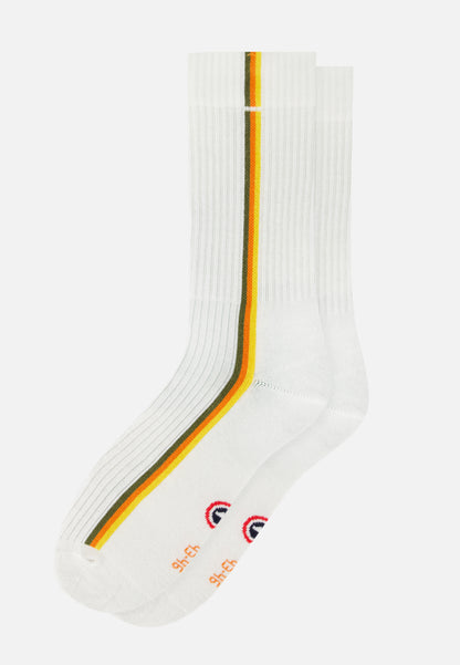 Chaussettes de sport mi-hautes rayées kaki, orange et jaune - Wilfried Lignes Kaki Veronese Orange Pur Jaune Citron