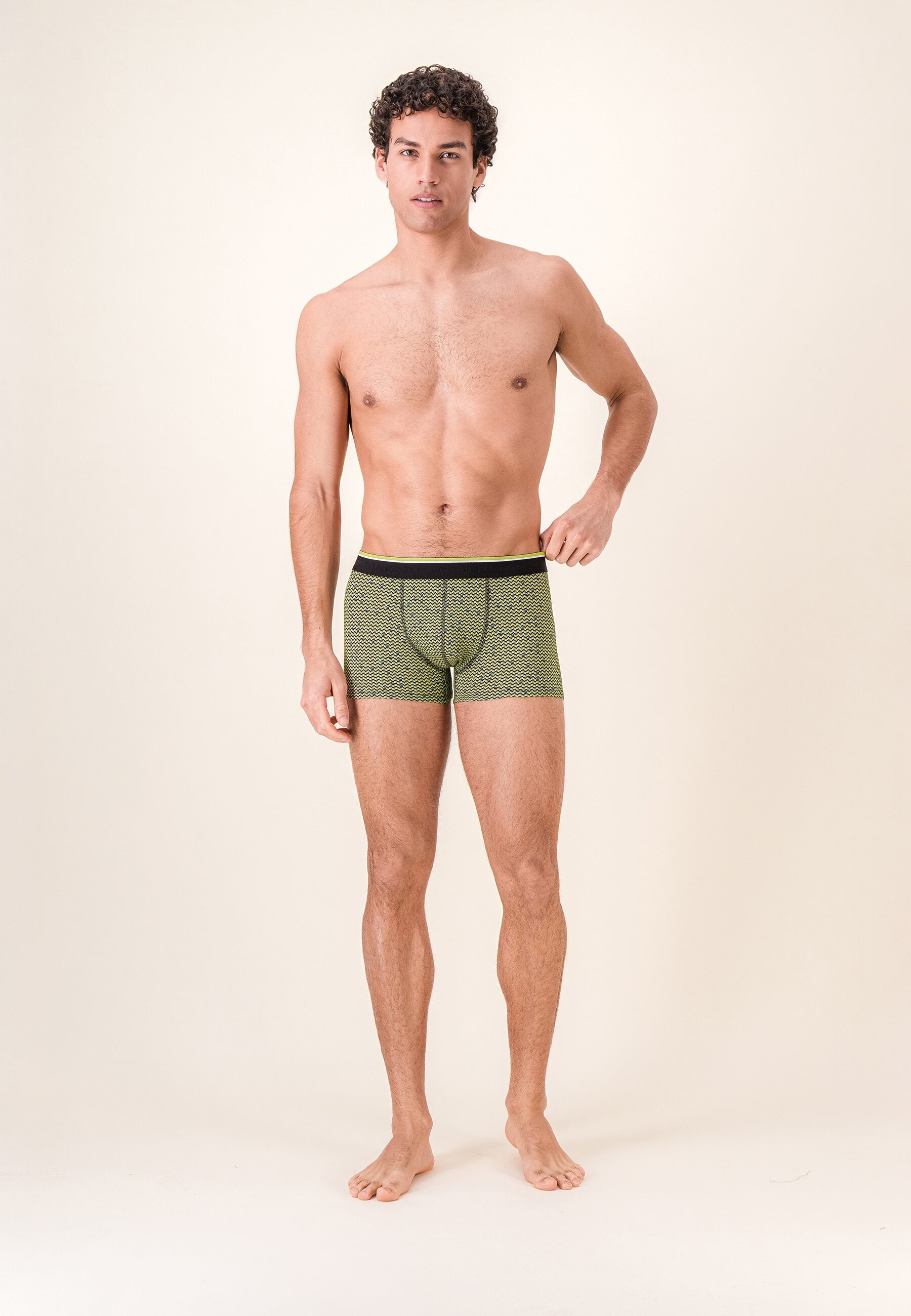 Lot de 7 boxers en coton - Boxers Chevron Jaune Anis Noir Vert Forêt Vert Sauge Anthracite Gris Chine Blanc