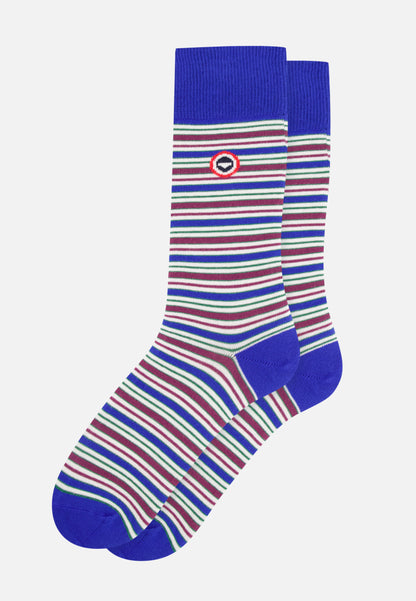 Unisex cotton mid-calf socks - Lucas Stripe Mattress Purple Emerald