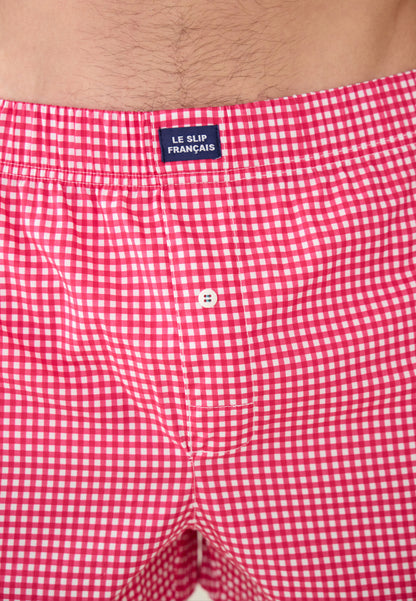 Caleçon à carreaux rose en coton - Jacques Vichy Rose Cerise