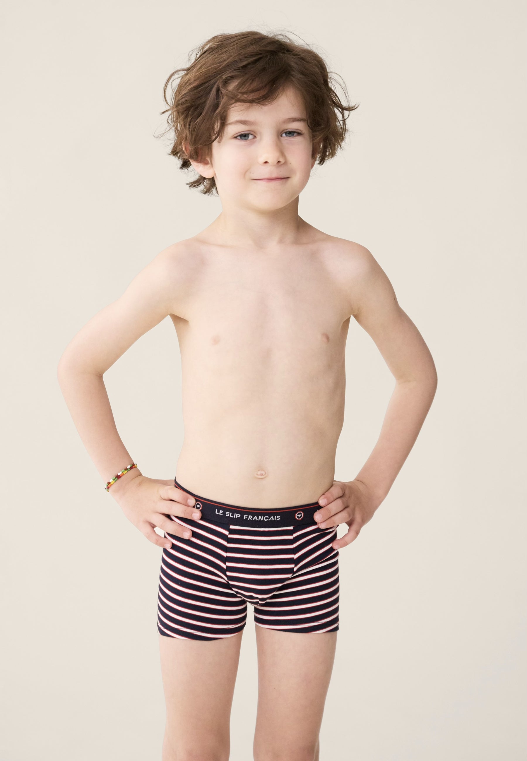 Boxer enfant à rayures tricolores en coton - Petit Joseph Rayure Tricolore