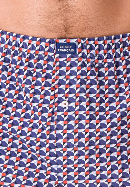 Caleçon à motif puzzle bleu acier en jersey de coton - Fredo Puzzle Bleu Acier