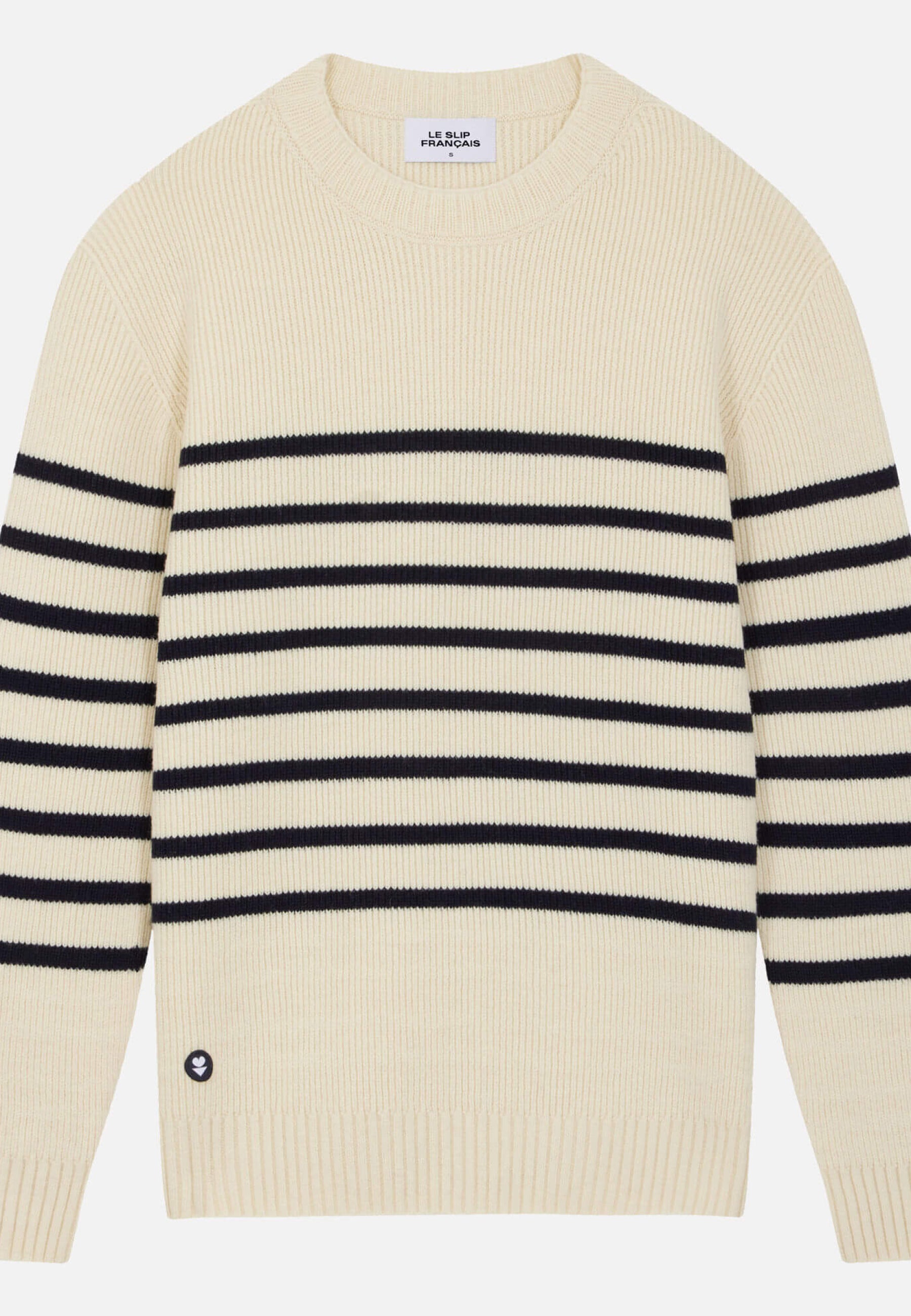 Pull mixte en laine française - Lude Marinière Ecru Marine