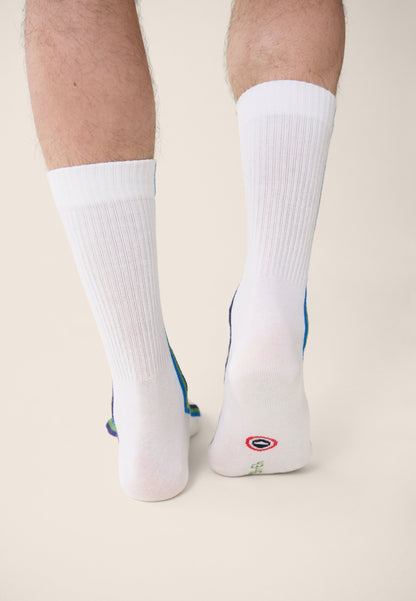 Chaussettes de sport mi-hautes rayées turquoise, vert menthe et indigo - Wilfried Rayures Bleu Turquoise Mint Green Indigo