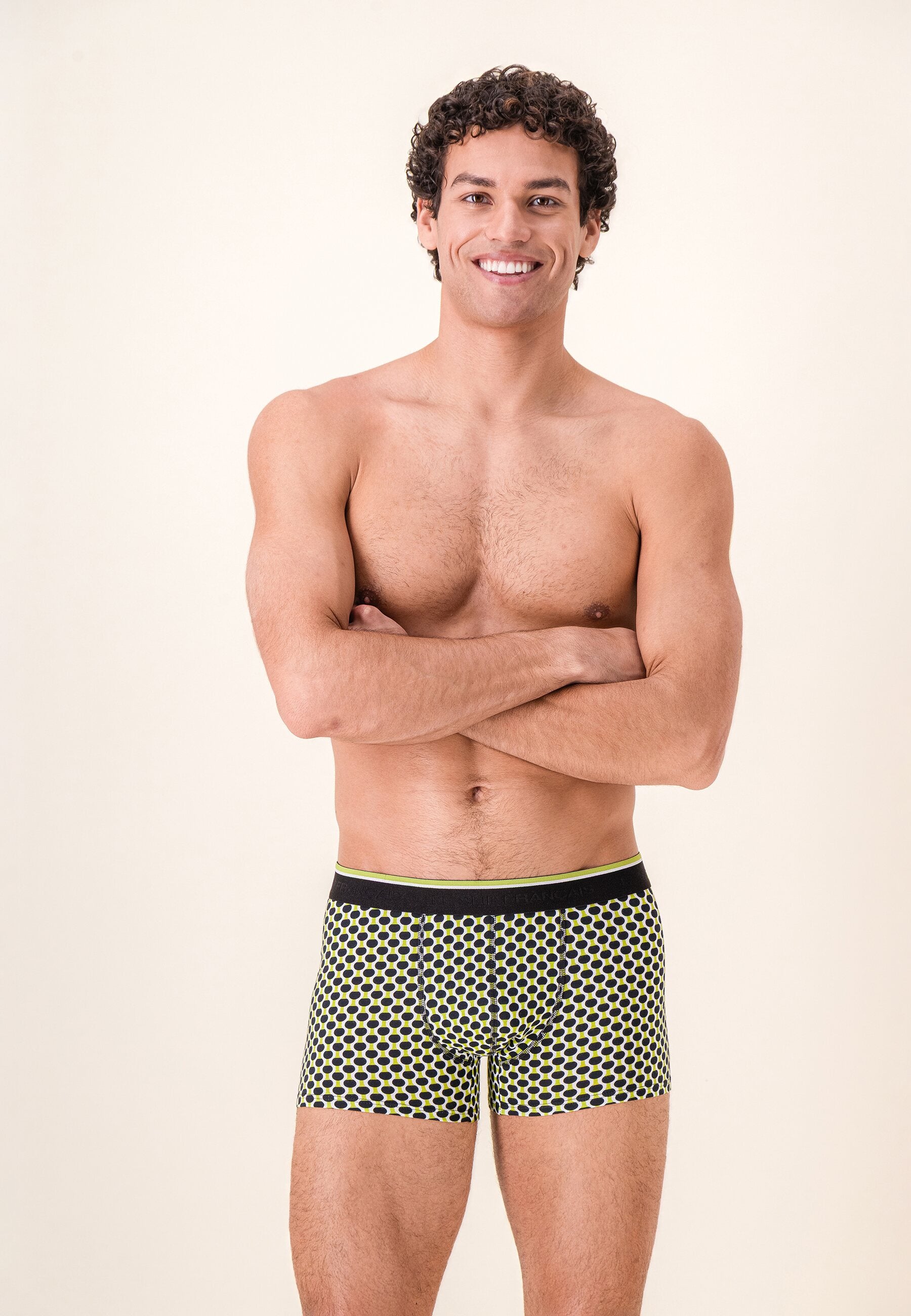 Boxer à motif raquettes jaune anis en coton - Marius Raquettes Jaune Anis