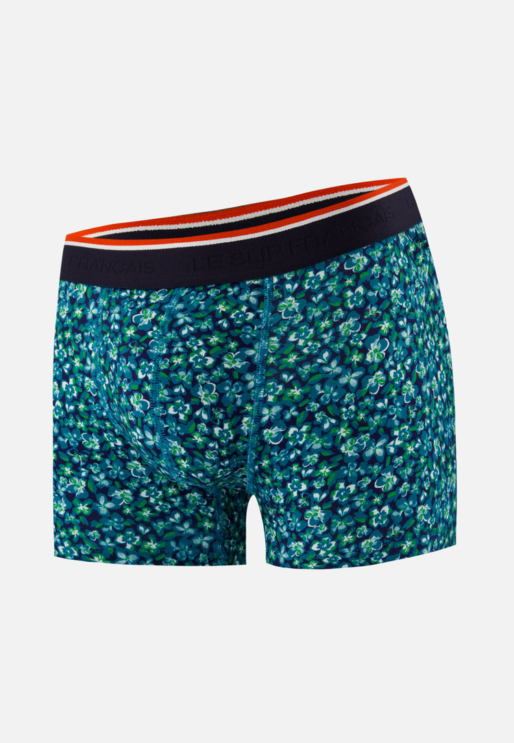 Boxer à fleur bleu en coton - Marius Hibiscus Mint Green - Le Slip Français - 1