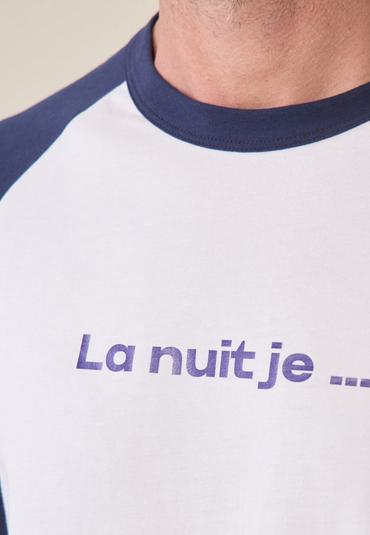 Ensemble Pyjama T-shirt et Pantalon en coton - Pyjama Nathan Marine Blanc - Le Slip Français - 3