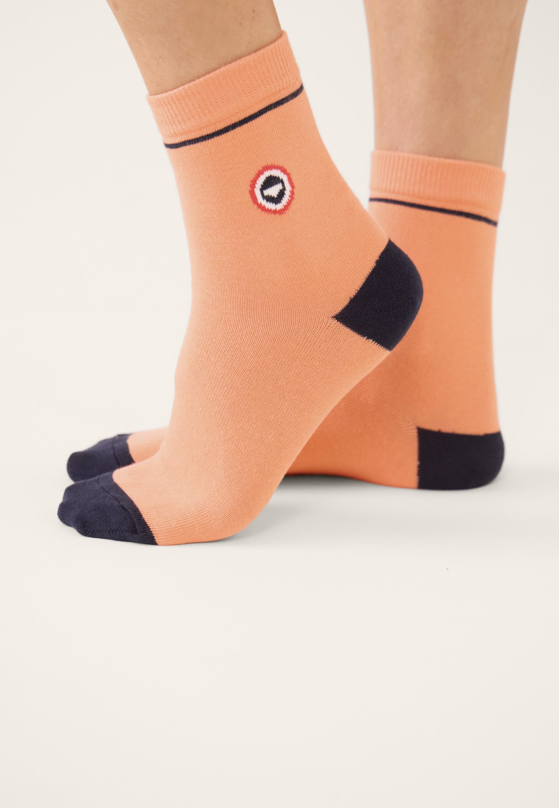 Chaussettes mi-hautes femme rose et bleu marine - Lucie Talon Pointe Rose Pêche Marine