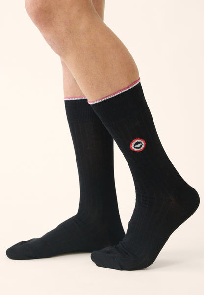 Black cotton lisle mid-calf socks - Nessy Noir