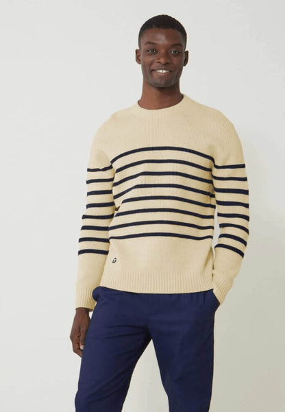 Pull mixte en laine française - Lude Marinière Ecru Marine
