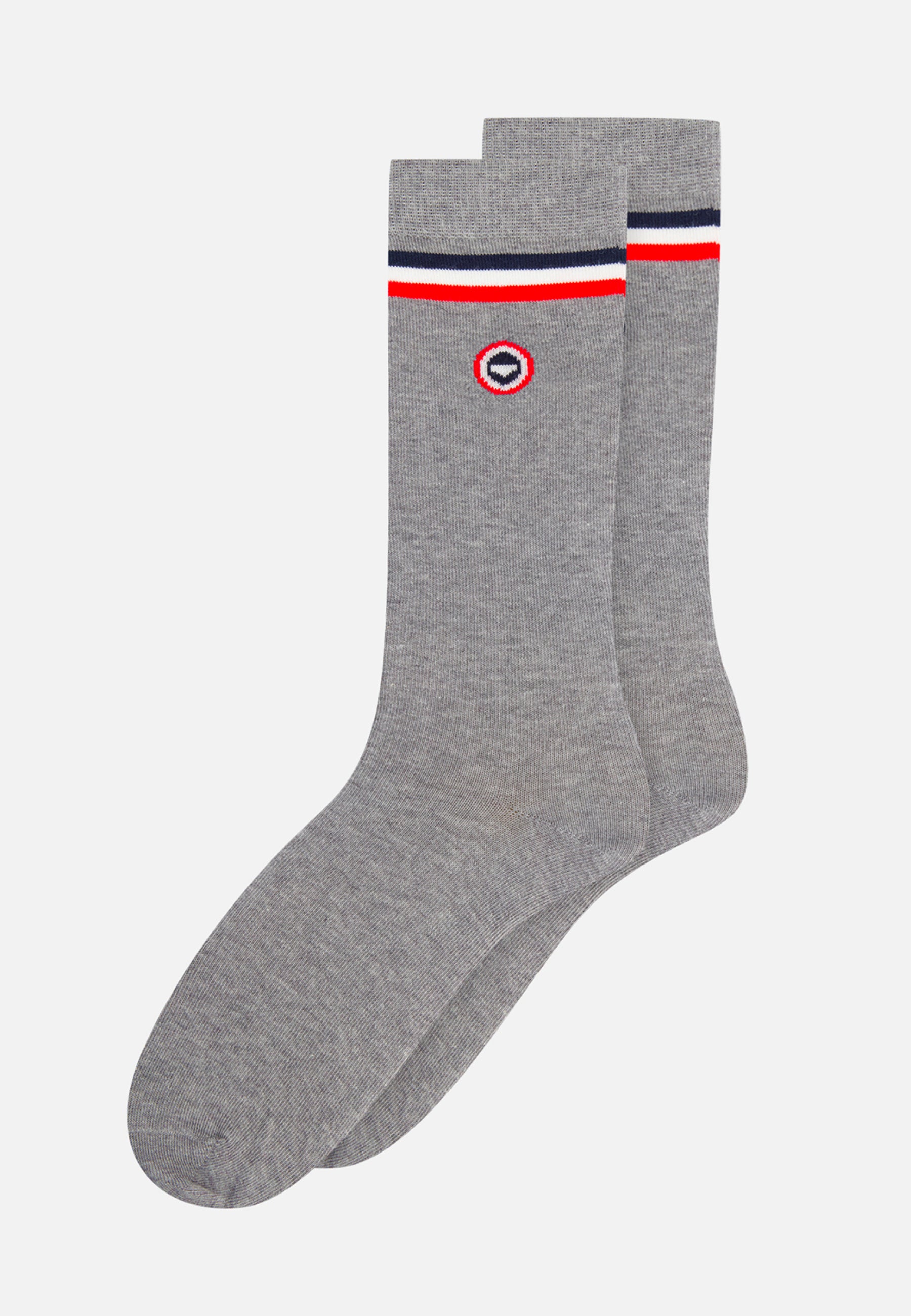Chaussettes mi-hautes en coton - Lucas Drapeau Gris Chiné