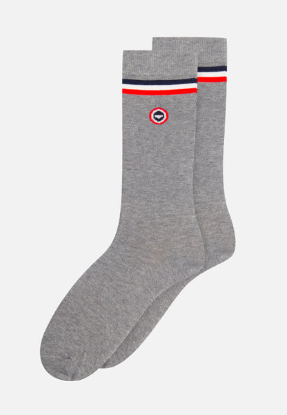 Chaussettes mi-hautes en coton - Lucas Drapeau Gris Chiné