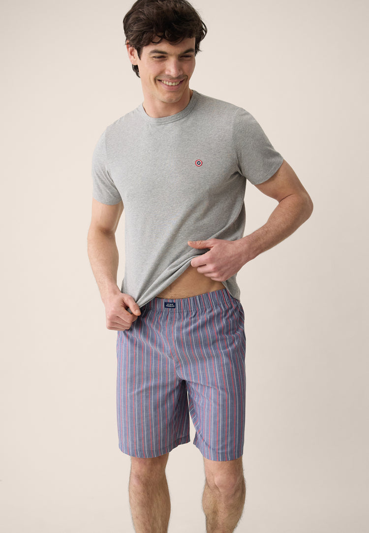Ensemble de pyjama t-shirt et short en coton - Pack Pyjama Tristan Gris Chiné Rayures Tricolores - Le Slip Français - 2