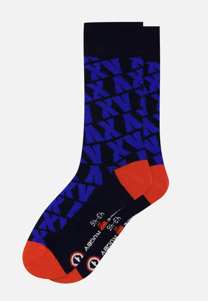 Chaussettes mi-hautes bleu à motif XV de France - Lucas XV Indigo