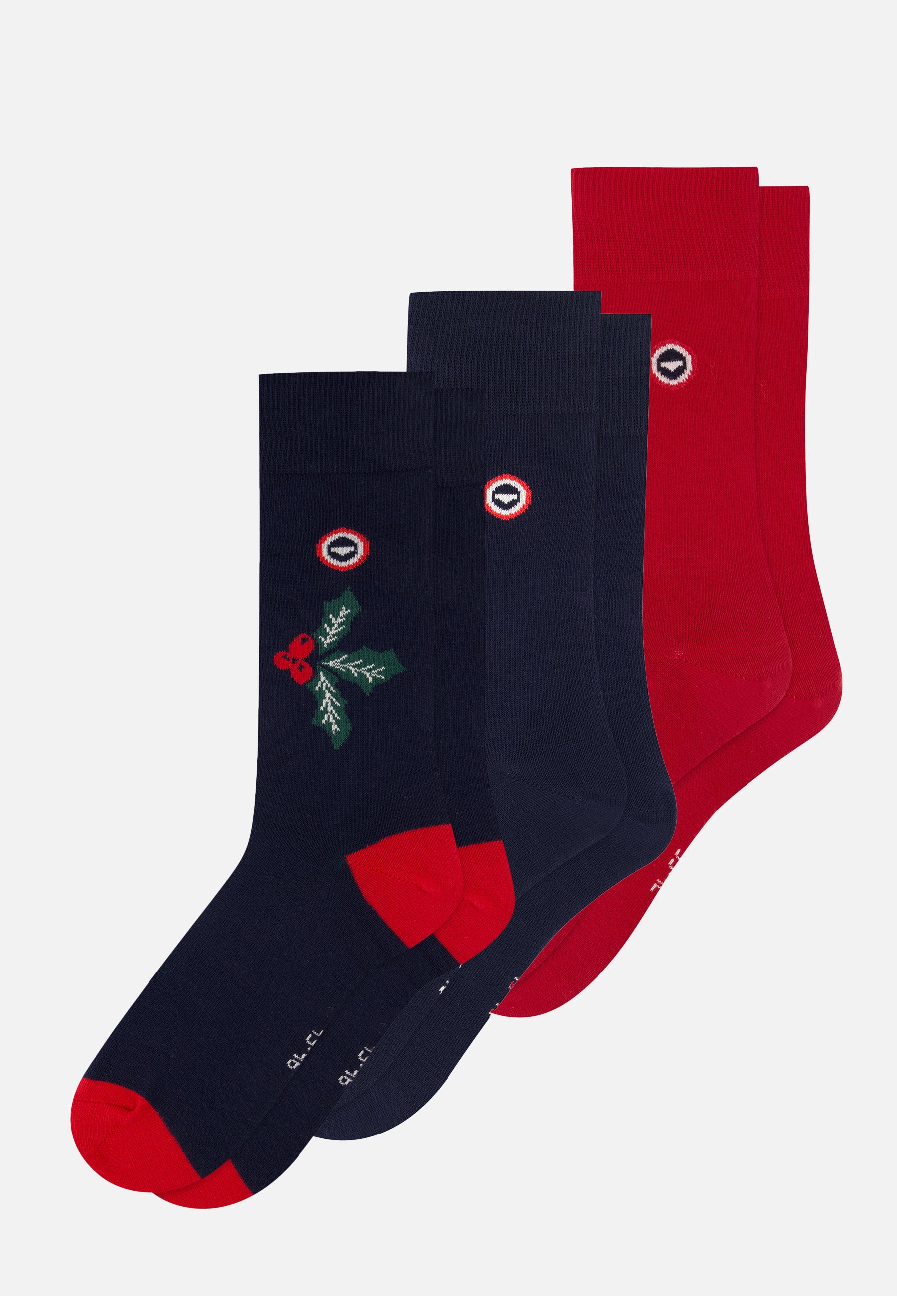 Lot de 3 chaussettes mi-hautes en coton - Chaussettes Marine Houx Rouge Cerise