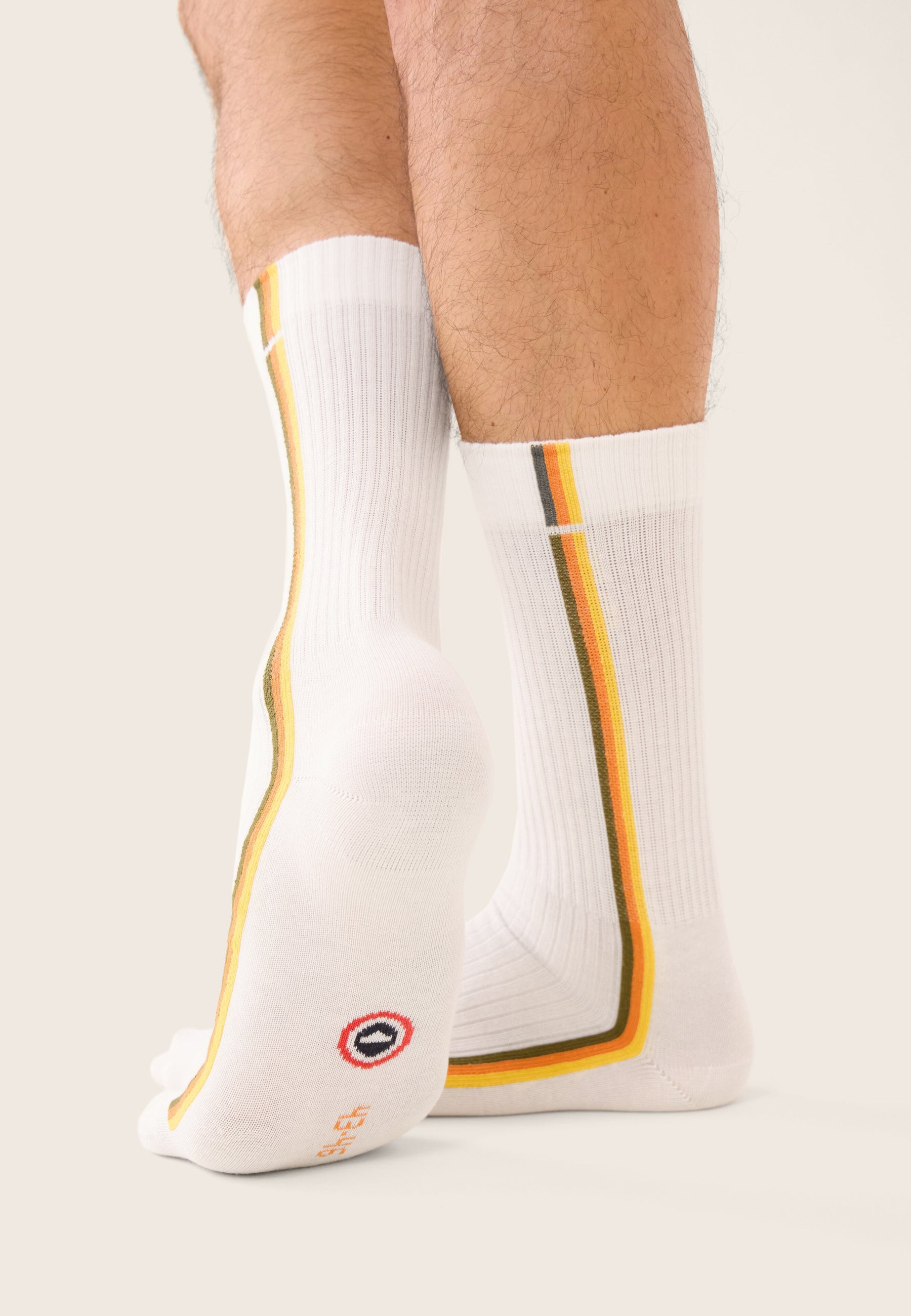 Chaussettes de sport mi-hautes rayées kaki, orange et jaune - Wilfried Lignes Kaki Veronese Orange Pur Jaune Citron