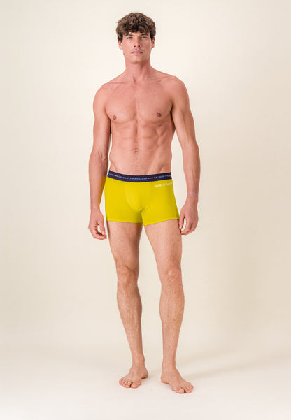 Boxer jaune en coton bio - Redoutable jaune citron brodé Sucer la roue