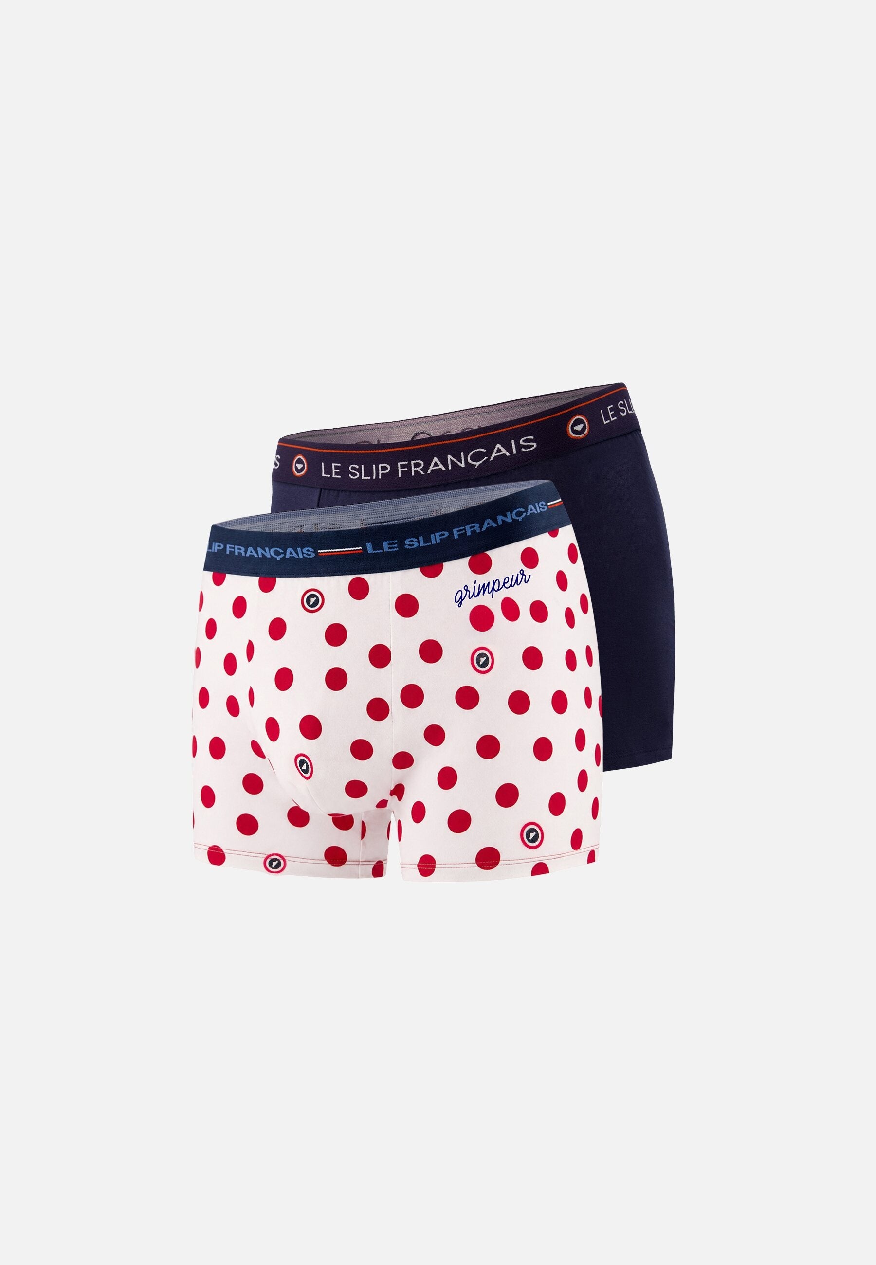 Lot de 2 boxers en coton - Boxers Marine Blanc Pois Rouge Imprimé Grimpeur