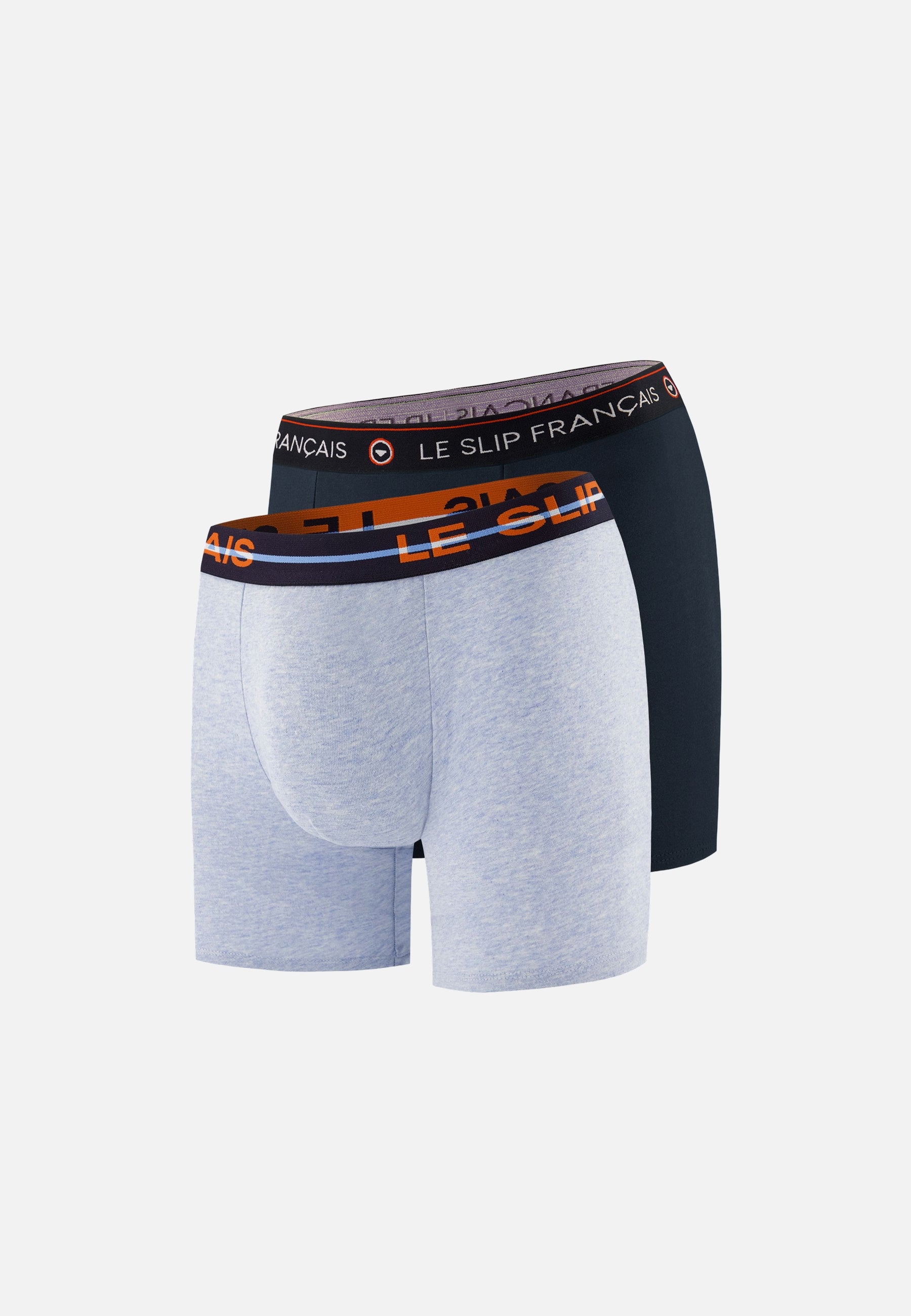 Lot de 2 boxers longs en coton - Boxers Longs Bleu Ciel Chiné Marine