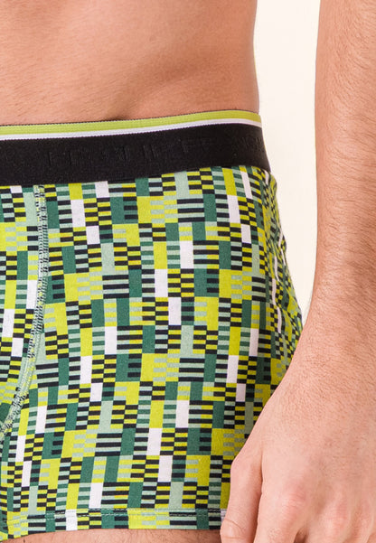 Lot de 2 boxers en coton - Boxers Vert Forêt Entrelacés Jaune Anis