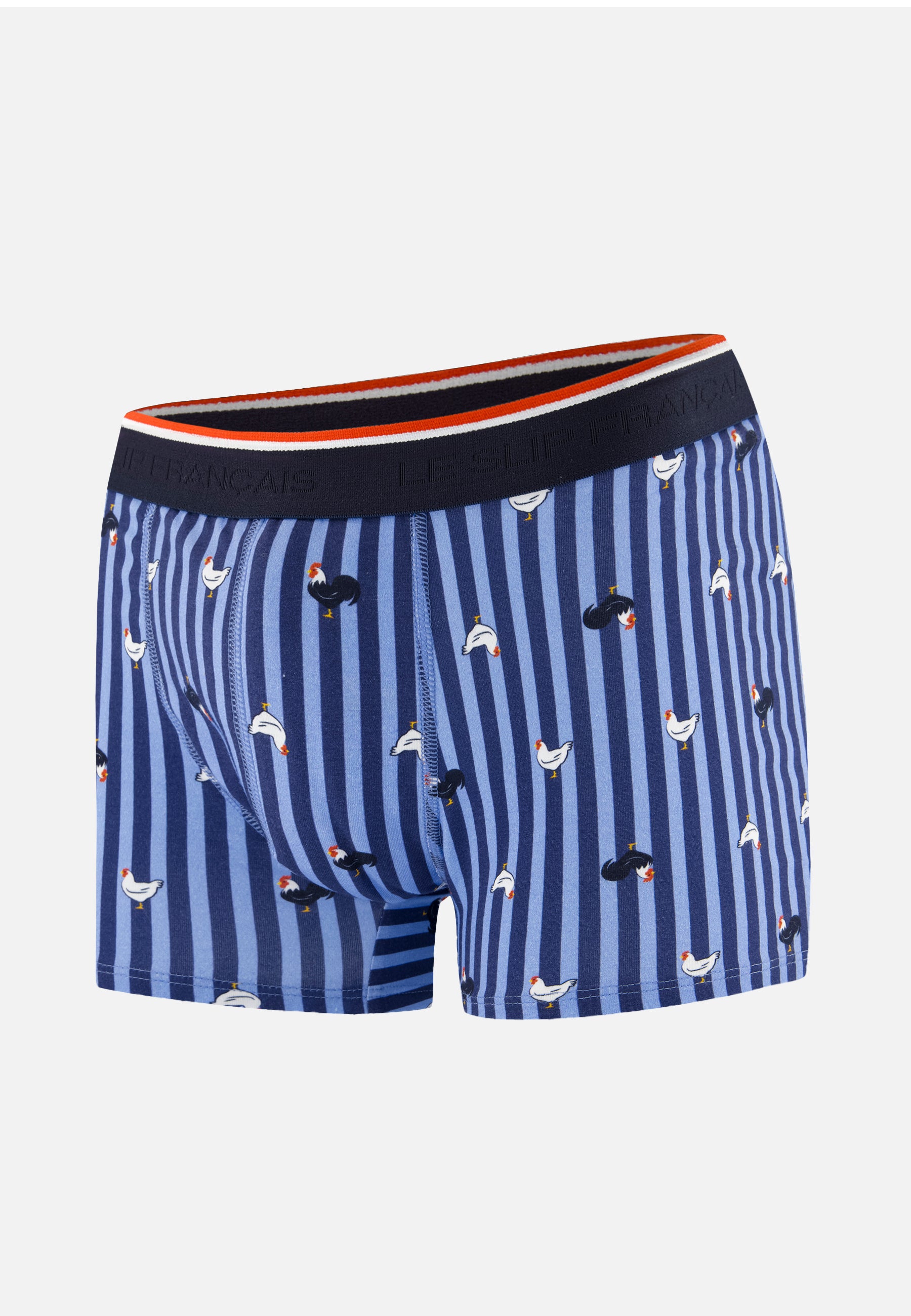 Boxer à motif rayure coq bleu acier en coton - Marius Rayure Coq Bleu Acier