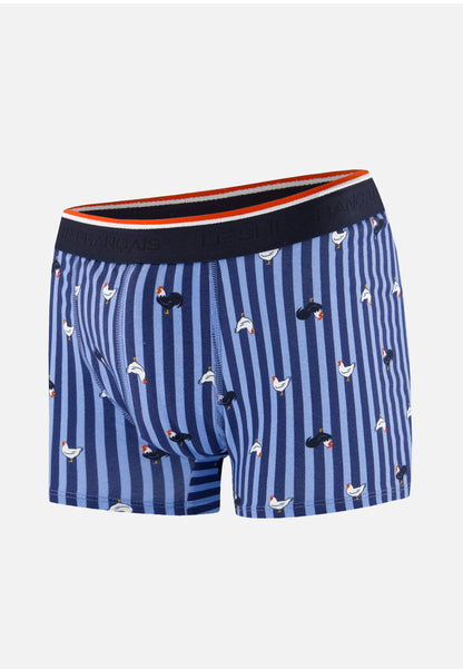 Boxer à motif rayure coq bleu acier en coton - Marius Rayure Coq Bleu Acier