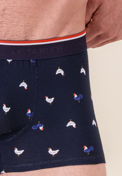 Boxer à motif coq marine en coton - Marius Coq Marine