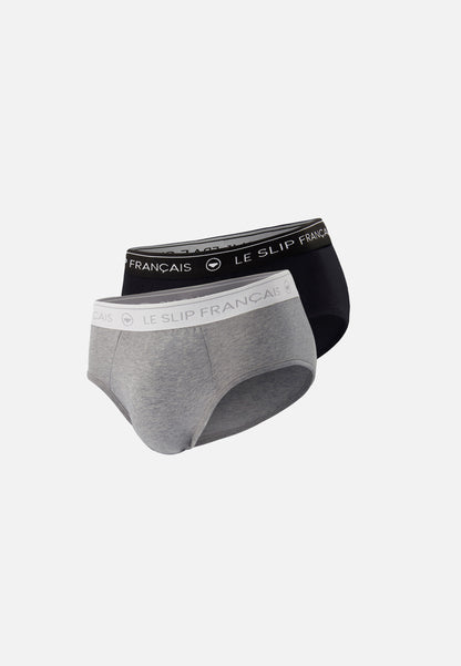 Lot de 2 slips noir et gris en coton - Slips Gris Noir