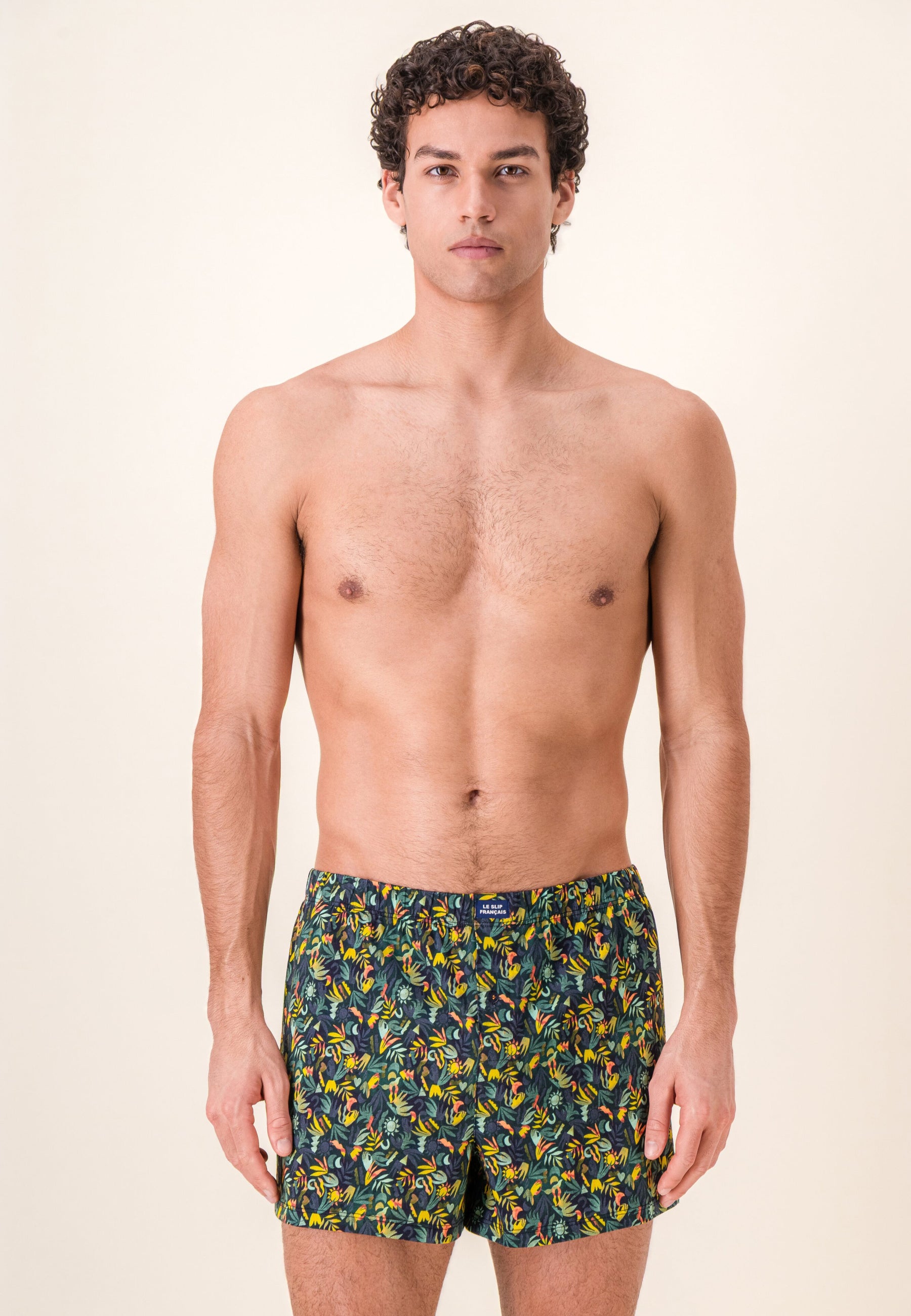Caleçon vert à motif jungle en jersey de coton - Fredo Jungle Kaki Veronese
