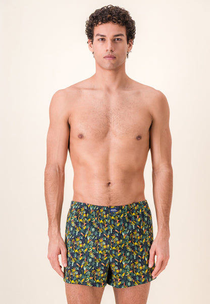 Caleçon vert à motif jungle en jersey de coton - Fredo Jungle Kaki Veronese