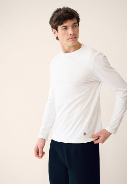 Ensemble pyjama haut blanc et pantalon marine en coton - Pyjama Haut Manches Longues Superbe Blanc Et Bas De Pyjama Long Indomptable Marine
