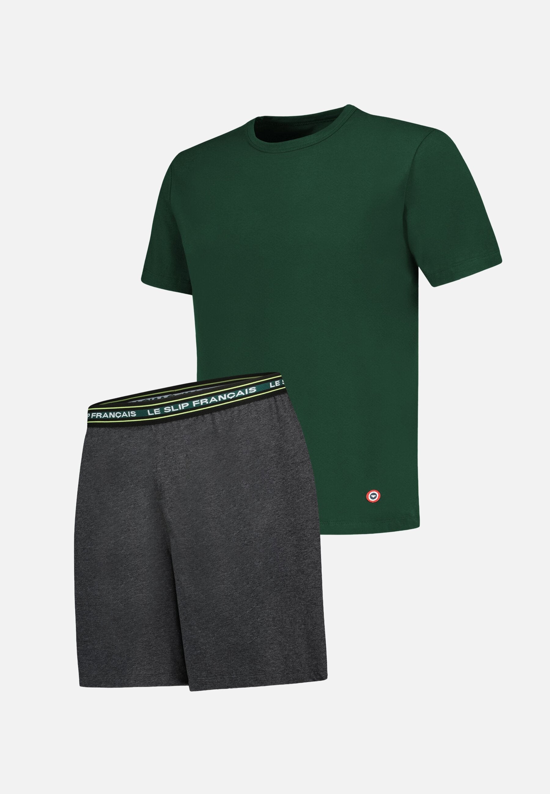 Ensemble pyjama haut et short en coton - Pyjama Haut Manches Courtes Formidable Vert Forêt Et Bas De Pyjama Court Invincible Gris Anthracite