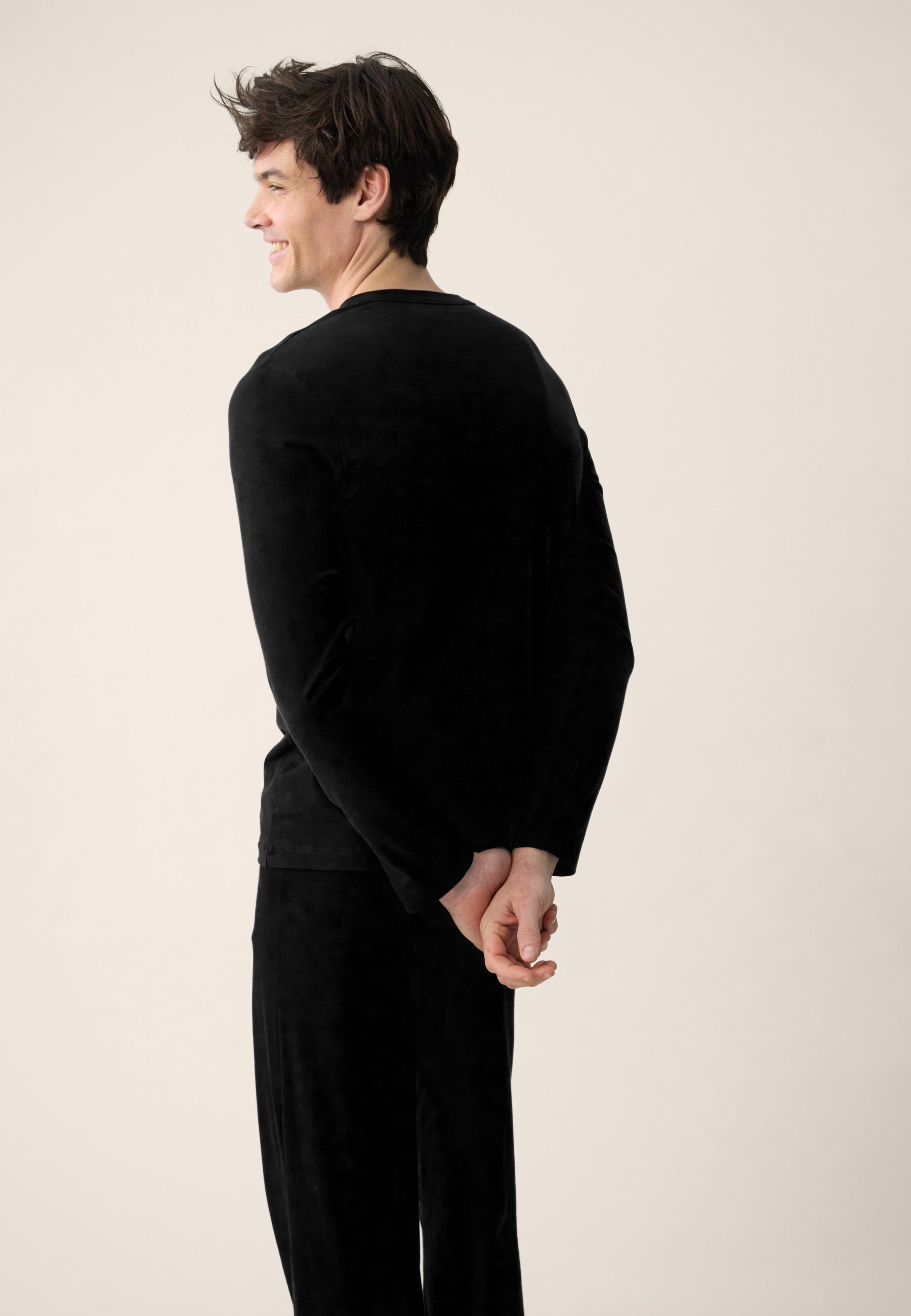 Black cotton top and pants pajama set - Superb long sleeve pajamas in black and untamed long pajama bottoms in black