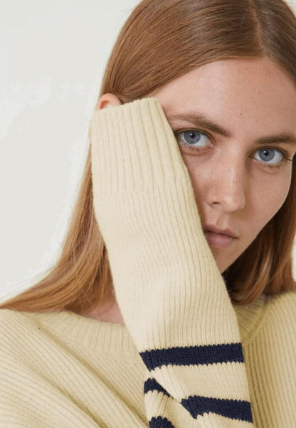 Pull mixte en laine française - Lude Marinière Ecru Marine