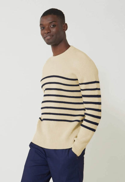 Pull mixte en laine française - Lude Marinière Ecru Marine
