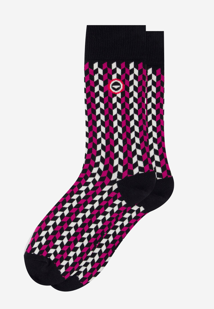Chaussettes mi-hautes fuschia à fléchette fantaisie - Lucas Flechette Fuchsia - Le Slip Français - 1