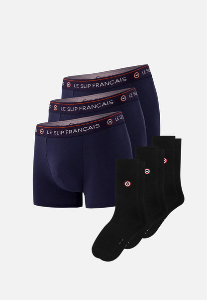 Le paquet de rentrée - L’Équipement Complet Pour Une Rentrée Chargée : Lot De 3 Boxers Marine Et 3 Paires De Chaussettes Noires