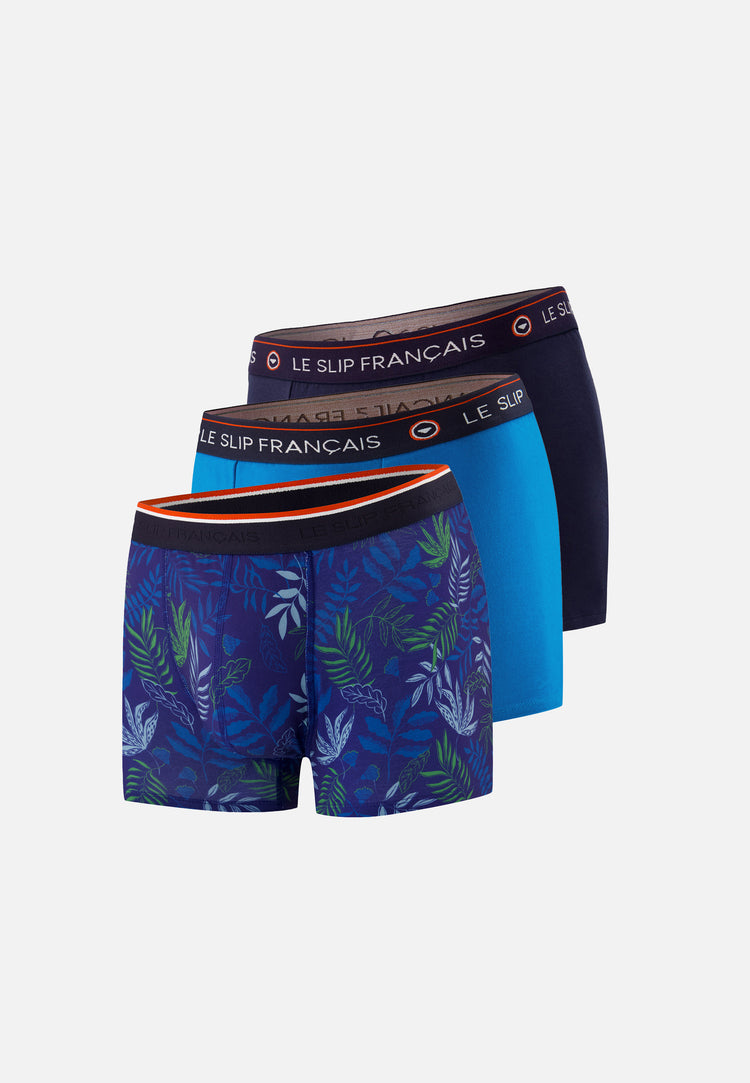 Pack of 3 cotton boxers - Boxers Underwood Indigo Blue Turquoise Navy - Le Slip Français - 1